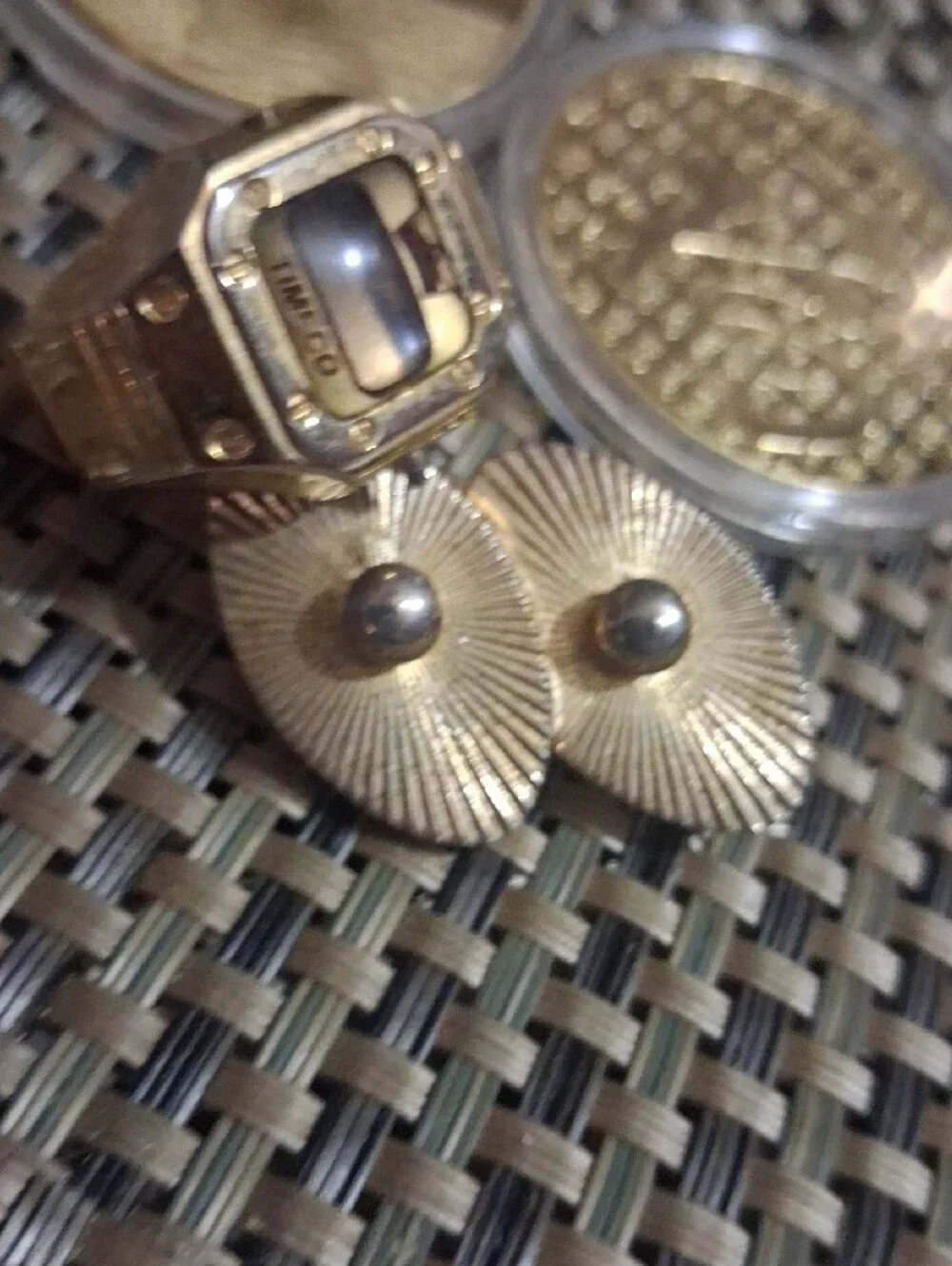Clip-on Earings&70's finger Watch - Classic Sunburst Design&Golden Round Pair